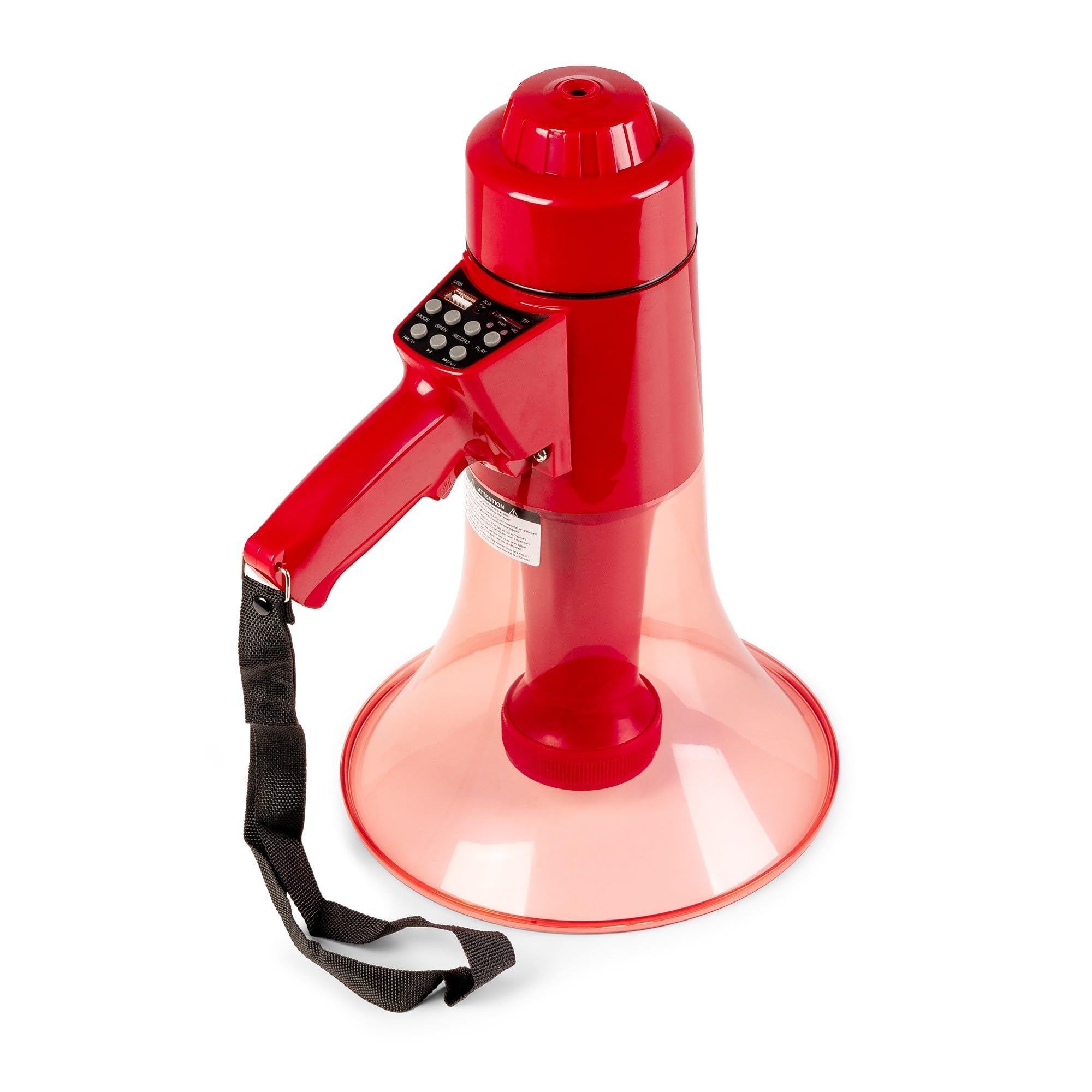 VONYX MEG050L Mégaphone avec Lampe Torche 50W, Idéal pour Manifestations et Matchs Sportifs - Jusqu’à 1 km, Bluetooth & Lecteur MP3, Poignée avec Dragonne, Imperméable