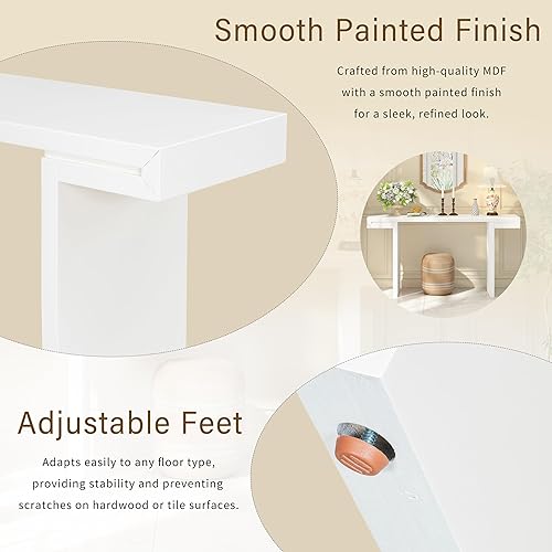 Miniatura 127 de Mesa consola de madera maciza de 48 pulgadas, mesa auxiliar moderna para sofá de entrada con 3 cajones de almacenamiento y 2 estantes. Fácil de