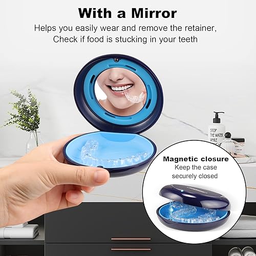 Miniatura 9 de Estuche retenedor, funda delgada con agujeros de ventilación ajustables y espejo, compatible con Invisalign, protector nocturno y protector bucal,