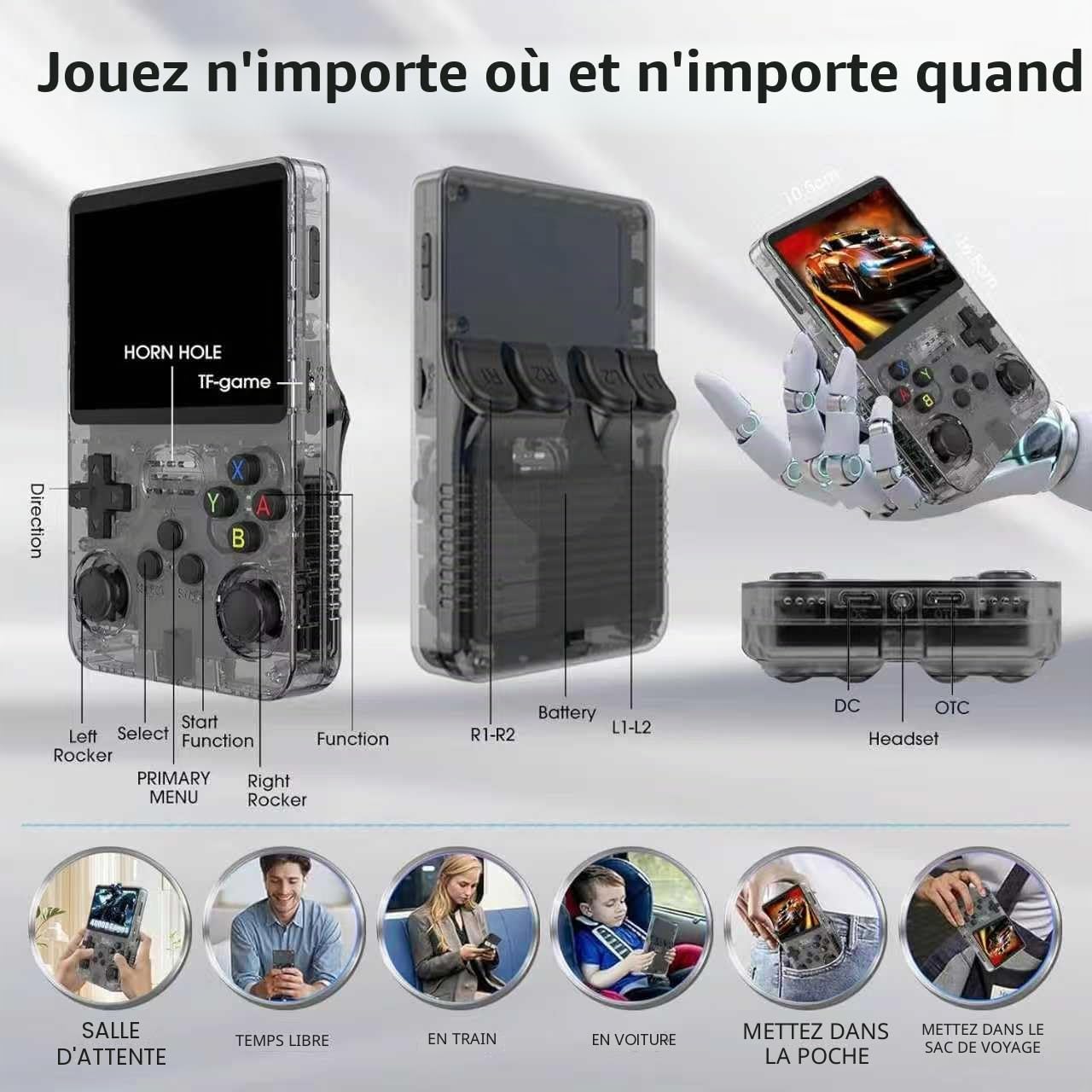 Console de Jeux Rétro R36S, 3,5 Pouces Écran IPS, 128 Go Mémoire, 40000 Jeux, Violet