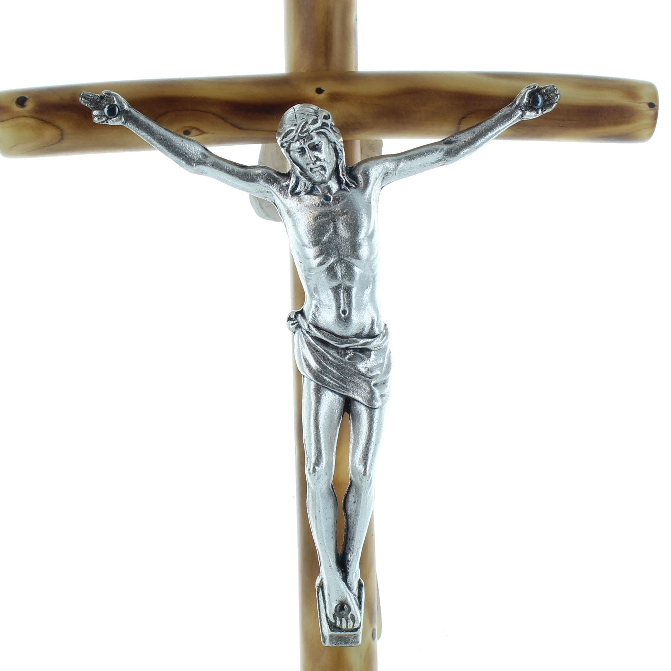 Crucifix Christ Métal Argenté Croix Olivier 20 Cm | Vente En Ligne Sur