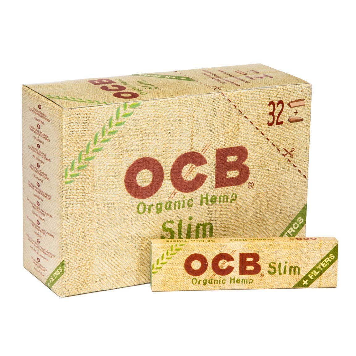 Cahiers de chanvre bio OCB 18284 papier à rouler naturel en pack économique de 32 livrets