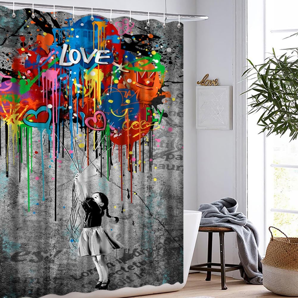 Graffiti Shower Curtain Banksy Teens Girls Colorful Bathroom Waterproof Curtain 72 x 72 inches