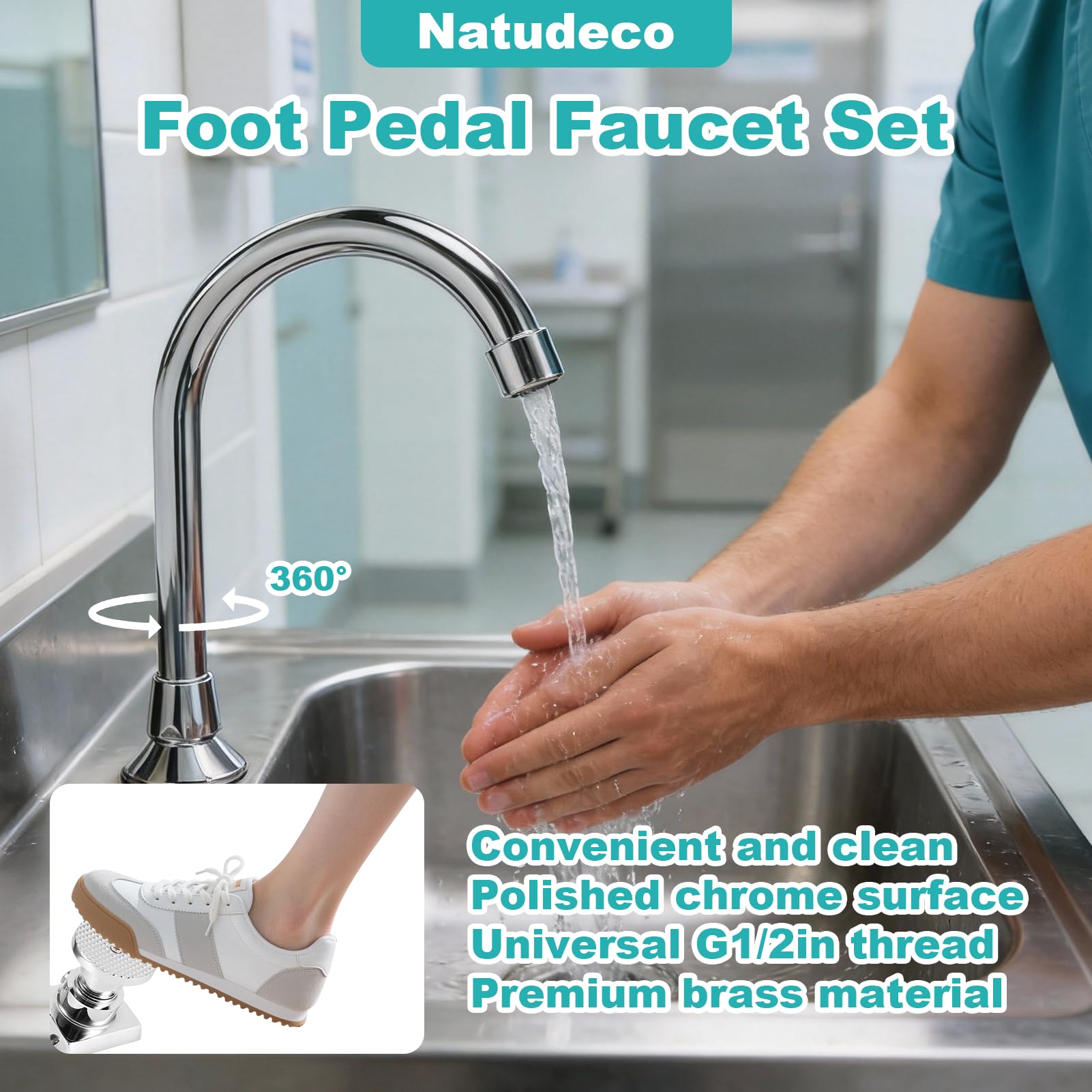 G1/2in Filetage Cuivre Monté Au Sol Pédale Bassin Robinet Évier Robinet Ensemble De Commande Au Pied Pour Laboratoire D'hôpital Maison Salle De Bains