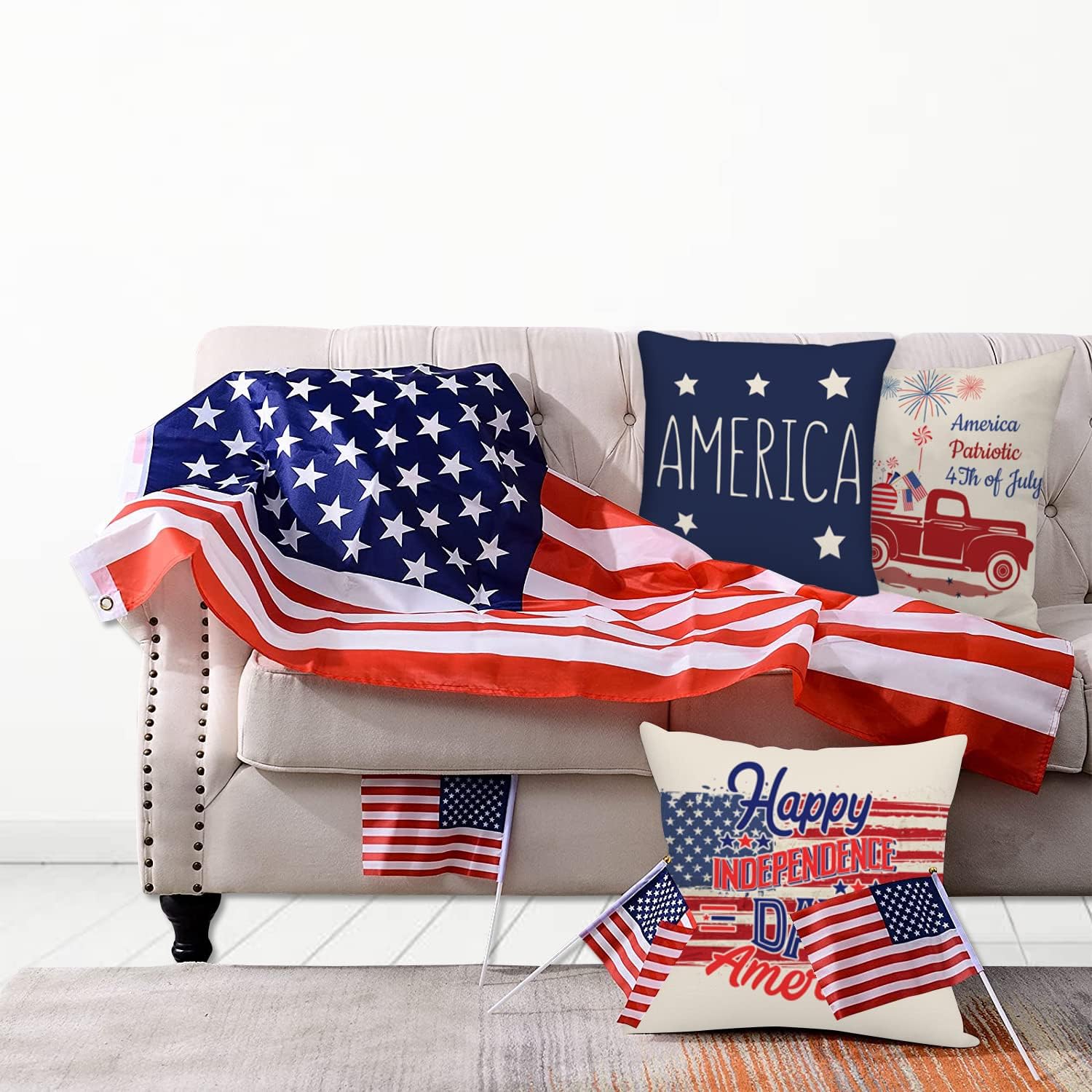 4th of July Decorations Pillow Covers 18x18 Patriotic Pillow Independence Day Memorial Day Set of 4 Freedom American Stars and Stripes Throw Pillow Covers for Sofa, Couch, Bedroom Pillows Decor