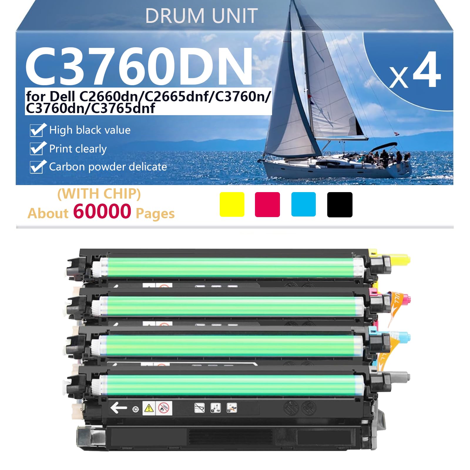 C3760DN Unità Tamburo per Dell C2660dn C2665dnf C3760n C3760dn C3765dnf Stampanti, per Scuole, Ospedali e Banche, 60000 Pagine,BCMY-1 pack