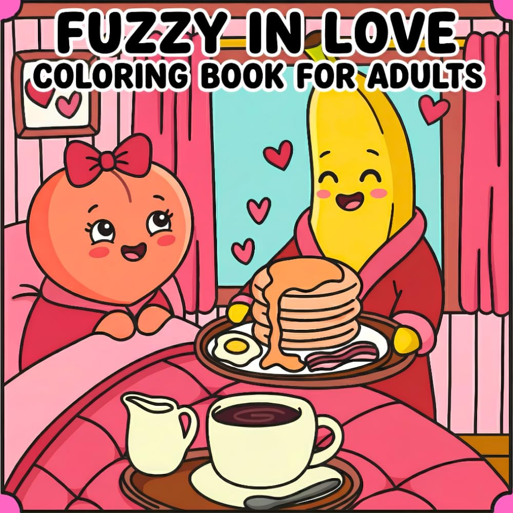 Fuzzy in Love Coloring Book for Adults: For Adults and Teens, Sweetheart, 50 Kawaii Fruits Characters in Love Moments, Cute and Cozy Hygge Spaces For Stress Relief and Relaxation!