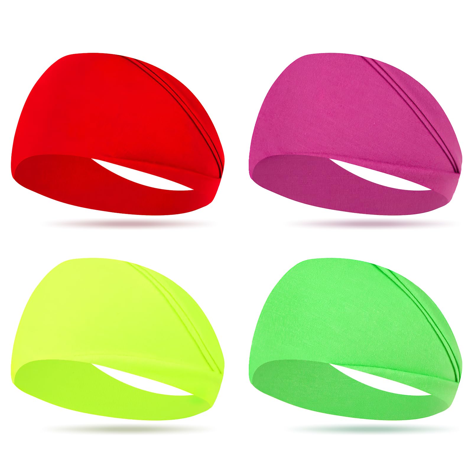4 Pcs 80s 90s Neon Headband for Women,Non-Slip Sports Headbands,Elastic Fluorescent Turban Hair Bands,Neon Accessories for Men Women,Vintage Fashion Sweatbands for Party Yoga Hiking Cycling Running-image-36