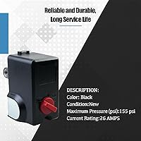 Vista 4 de Interruptor de presión mejorado 120/240 voltios apto para Condor MDR 11/11 EA, 26 amperios 120-155 PSI