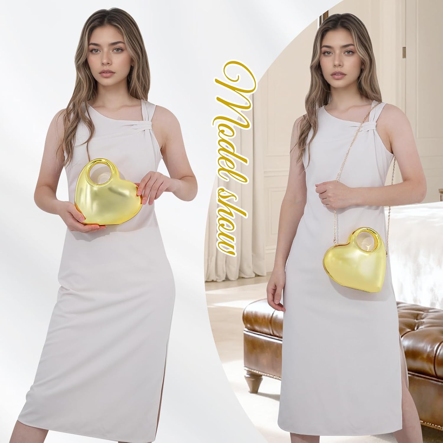 Oweisong Heart Shaped Purse for Women Gold Acrylic clutch Small Silver Metallic Evening Handbag for Wedding Bride Formal - Image 7