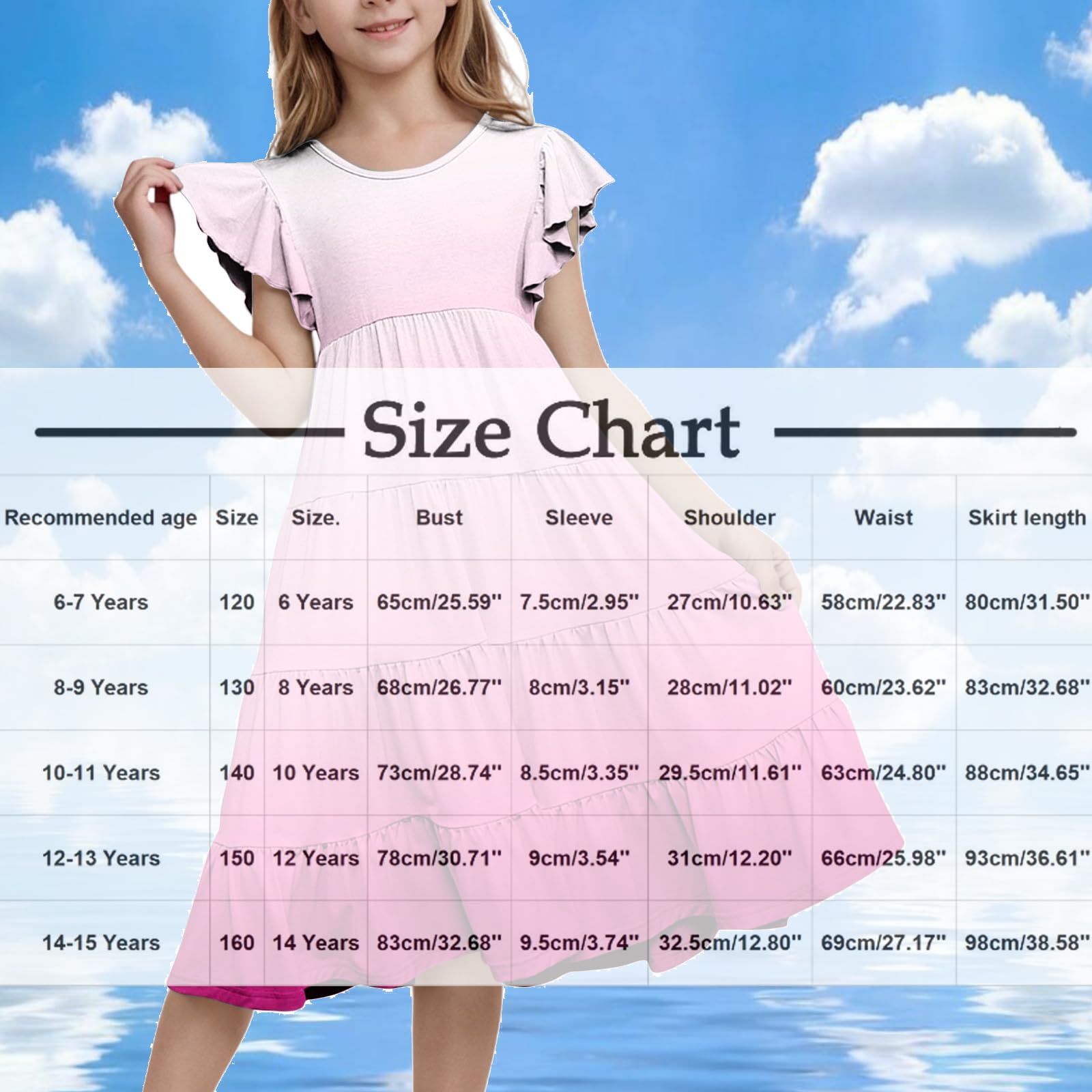 Clearance+Plus+Size+Costumes Girls Summer Dresses Double Layer Flutter Sleeve Flowy A-Line Sundress Casual Gradient Midi Dresses for 6-15 Years Purple Tween Dresses 12-14 Girls 12-13 Years
