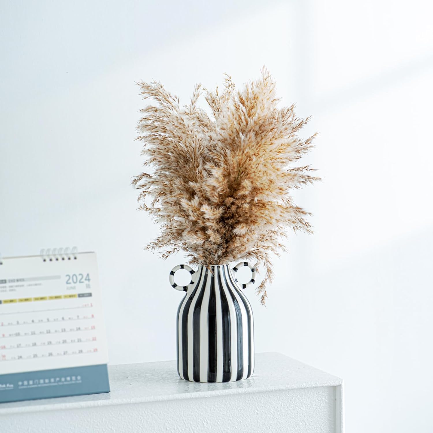 Black and White Ceramic Vase, Mid Century Modern Striped Small Vases for Flower&Pampas Grass Centerpiece, Black White Checkered Vase for Dining Table Kitchen Tabletop Minimalist Decorative - Image 5