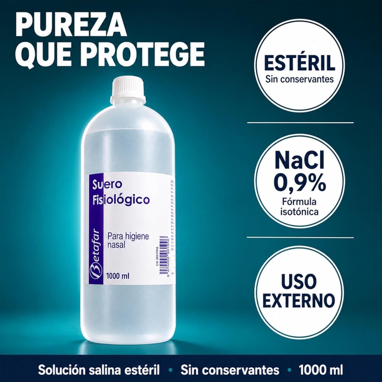 Botellas Suero Fisiológico 1 Litro Pack 3 | Solución Salina Estéril 0,9% para Higiene Nasal, Limpieza Ocular y Lavado de Heridas | Formato Ahorro 3 Litros para Uso Diario