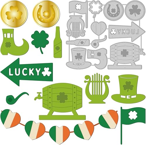 Miniatura 1 de GLOBLELAND Troqueles de corte temático del día de San Patricio, moneda dorada, hierba de la suerte, troqueles de acero al carbono para manualidades,