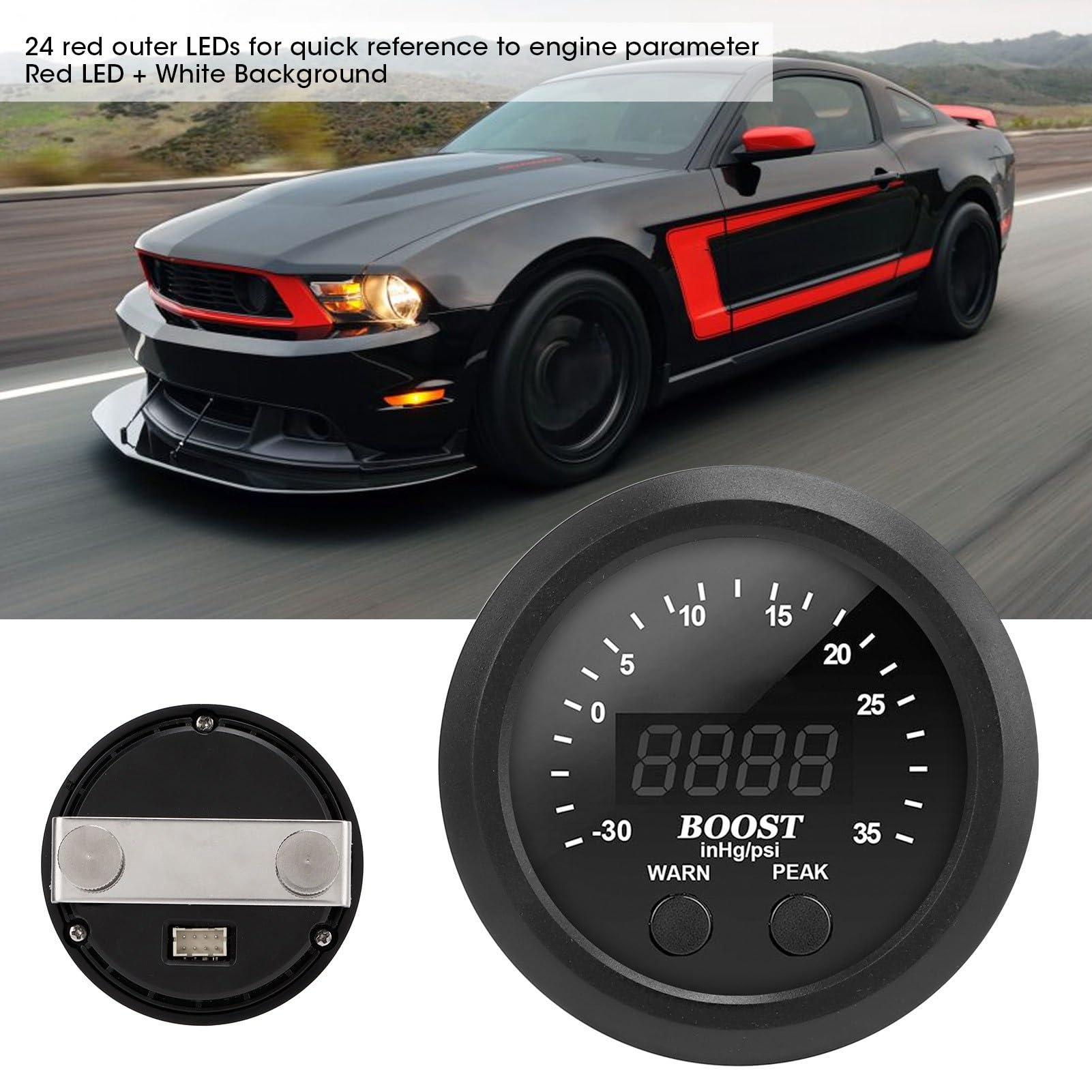 Kit de manómetro Turbo Boost de 60 mm/2,4 pulgadas, manómetro Turbo de 12 V -30-35 PSI, pantalla Digital con Sensor, indicador LED