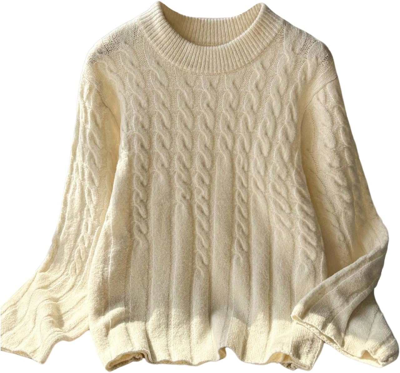 Women's Cable Knit Sweater Crewneck Long Bell Sleeve Oversized Y2k Vintage Fall Winter Pullover Tops - Image 4
