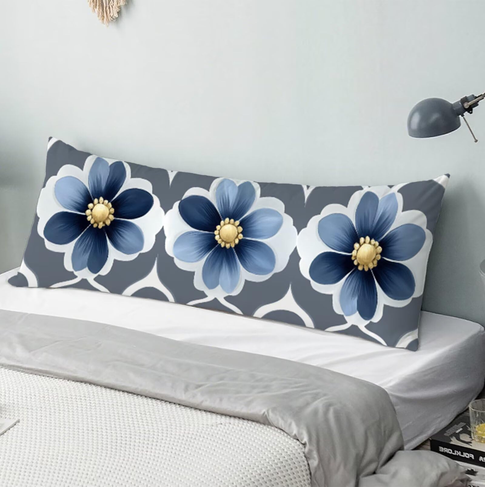 Azul Fundas Almohada 60x180 cm Funda de Almohada nórdico Cojines Cama Terciopelo Suave Mejorar la Calidad del Sueño, con Cremallera Invisible Funda de Cojín, Decoración del Hogar para Sofá Cama R-8729