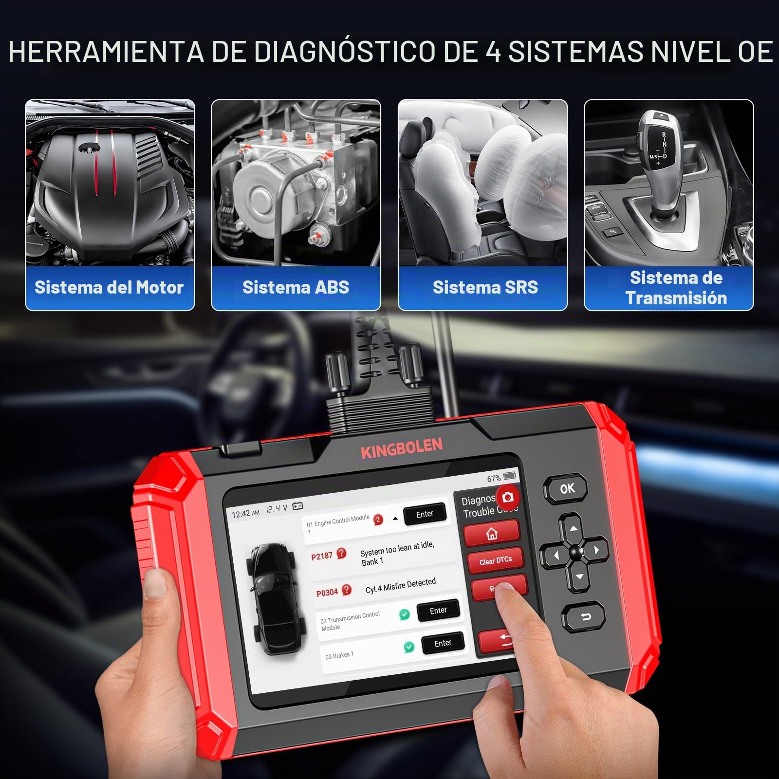 KINGBOLEN Escáner OBD2 S800 Escáner de Coche, Herramienta de Diagnóstico OBD2 con 15 Reinicios, Servicio de Aceite, Freno y Acelerador, Lector de Códigos de Motor, ABS, SRS y Transmisión, Prueba de