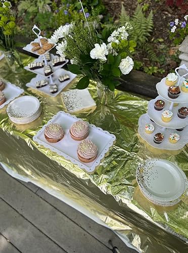 Miniatura 6 de 50 platos de papel blanco y dorado de 7 pulgadas, platos de postre, platos desechables de Año Nuevo, 50 aniversario, Acción de Gracias, Navidad y