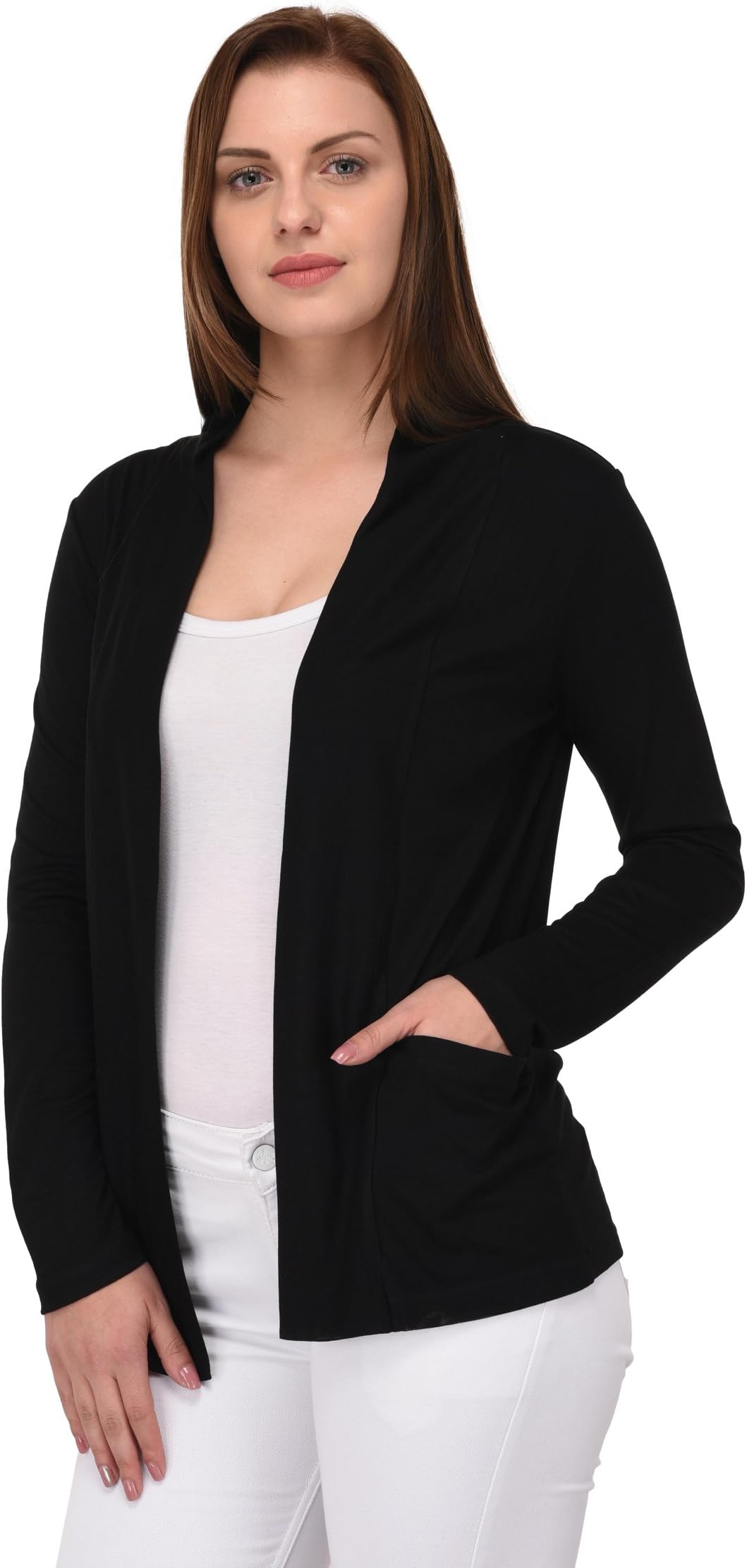 ESPRESSOWomen's Rayon Collared Neck Cardigan With Pockets