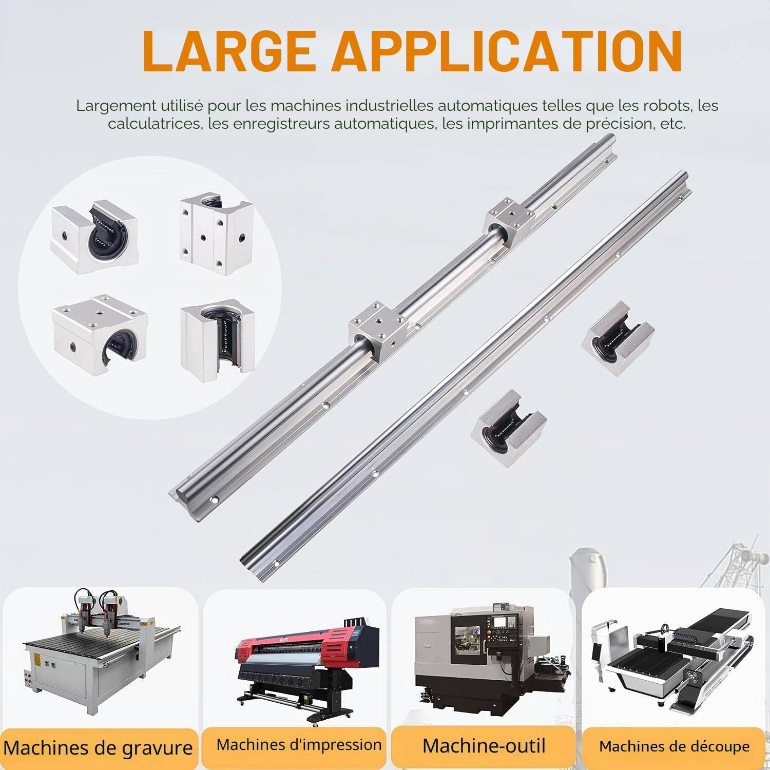 SBR16 - Kit de guidage linéaire - 3000 mm - Contient 4 pièces de rails de guidage linéaires épissés SBR16 de 1500 mm avec 8 pièces de blocs de roulement SBR16UU et 4 pièces de goupilles pour