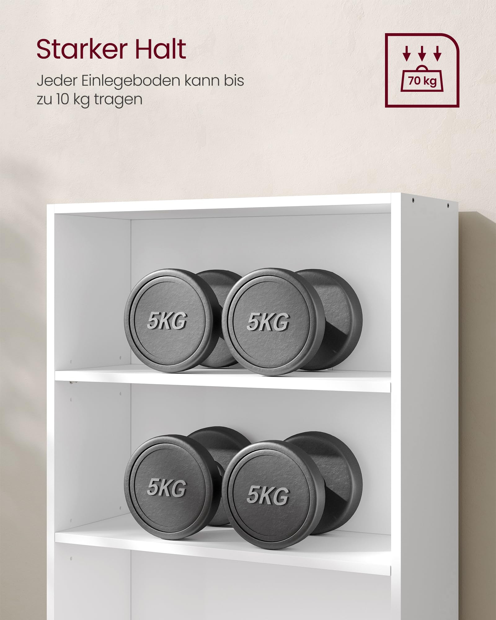 VASAGLE Custos Kollektion - Bücherregal 6 Ebenen, Standregal, Aufbewahrungsregal, verstellbare Einlegeböden, für Wohnzimmer, Homeoffice, Schlafzimmer, wolkenweiß LBC166T14
