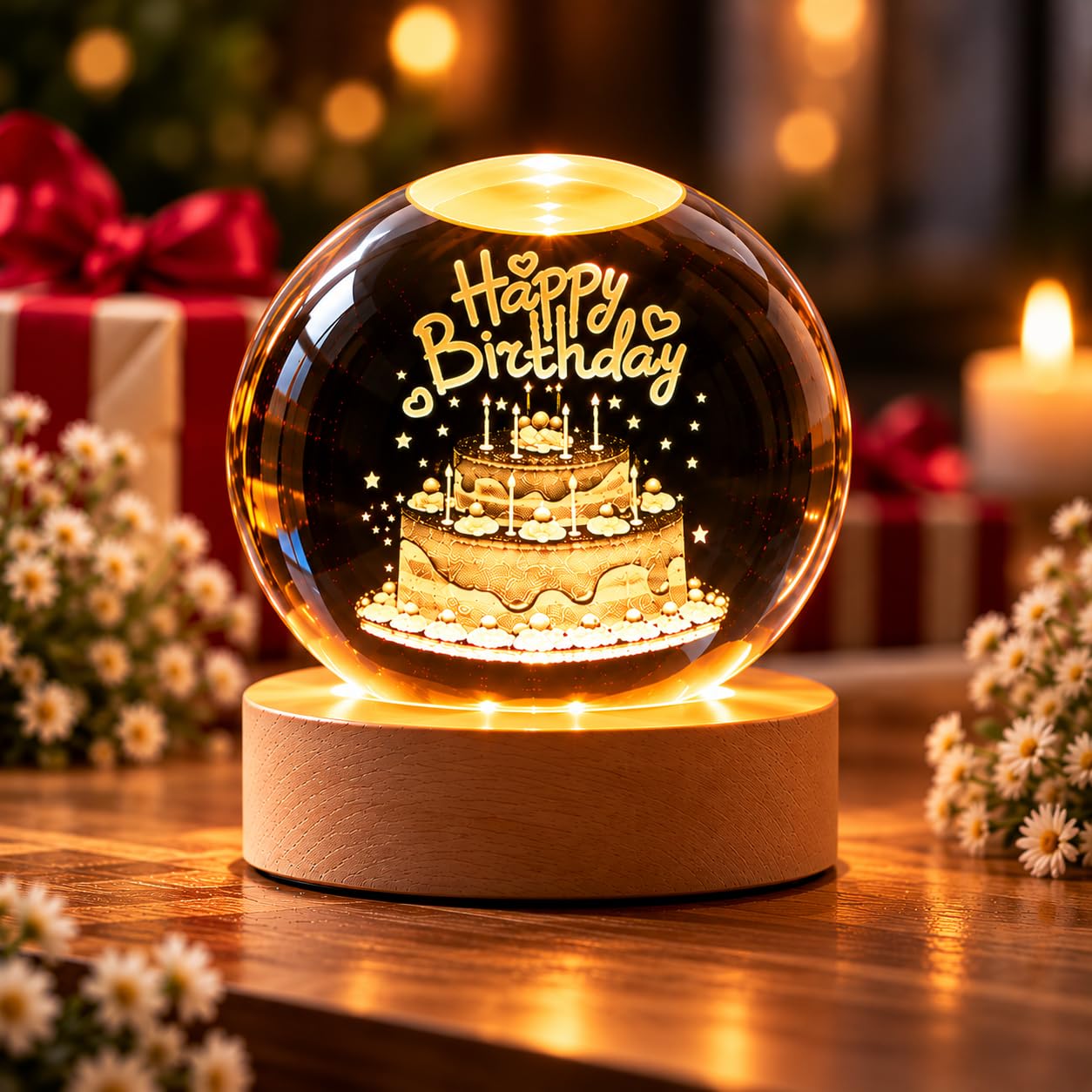 Happy Birthday Crystal Ball Lamp - USB LED Night Light -1 Happy Birthday Crystal Ball Lamp - USB LED Night Light -1