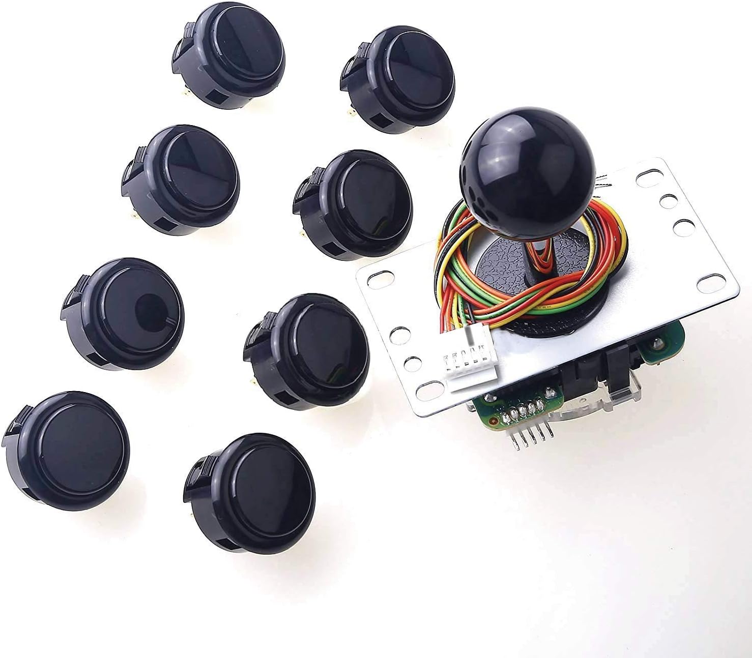 SANWA JLF-TP-8YT Joystick + Sanwa 8 pcs OBSF-30 Push Button Bundle Kit Black - for Arcade Game 4 & 8 Way Adjustable, Compatible with Catz Mad SF4 Tournament Joystick (Black Ball Top) S@NWA