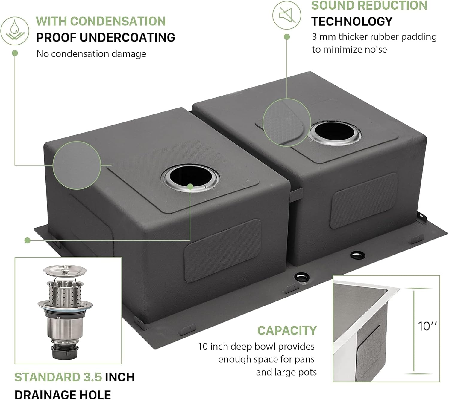 33 Inch Drop In Kitchen Sink Double Bowl Top Mount Sinks 33x22x10 Inch Stanless Steel Double Sinks 16 Gauge 50/50 Kitchen Sink Basin