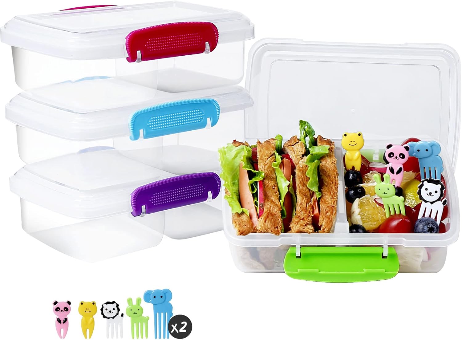Greentainer 4 Pack Plastic Snack Containers for Kids Bento