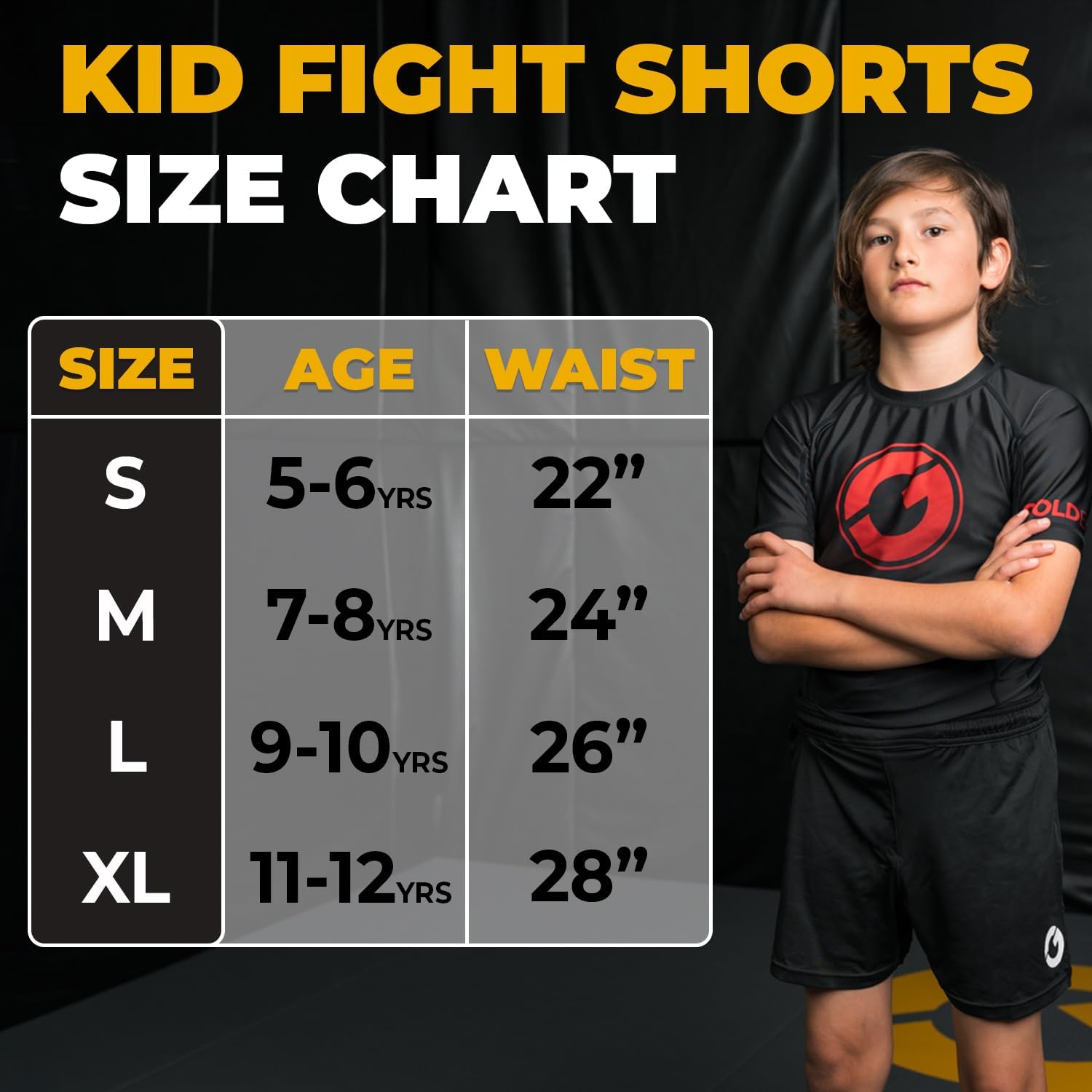 Gold BJJ Kids' Jiu Jitsu Shorts - Lightweight Youth Fight Short for Martial Arts, Wrestling, Boxing & MMA - Image 3