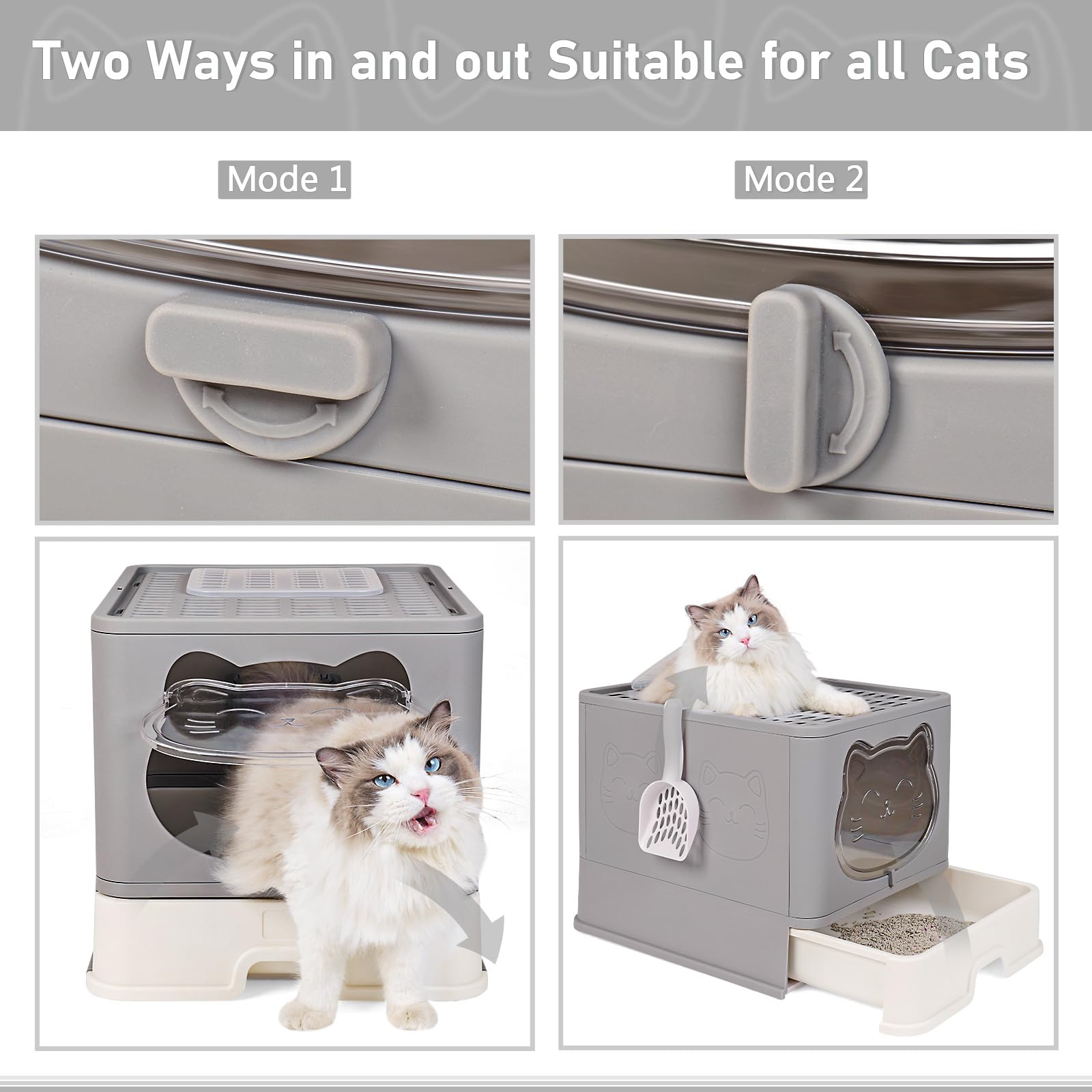 Lettiera per gatti completamente chiusa con coperchio, tipo di cassetto, deodorante per gatti, con paletta in plastica per animali domestici, adatta per gatti di tutte le età