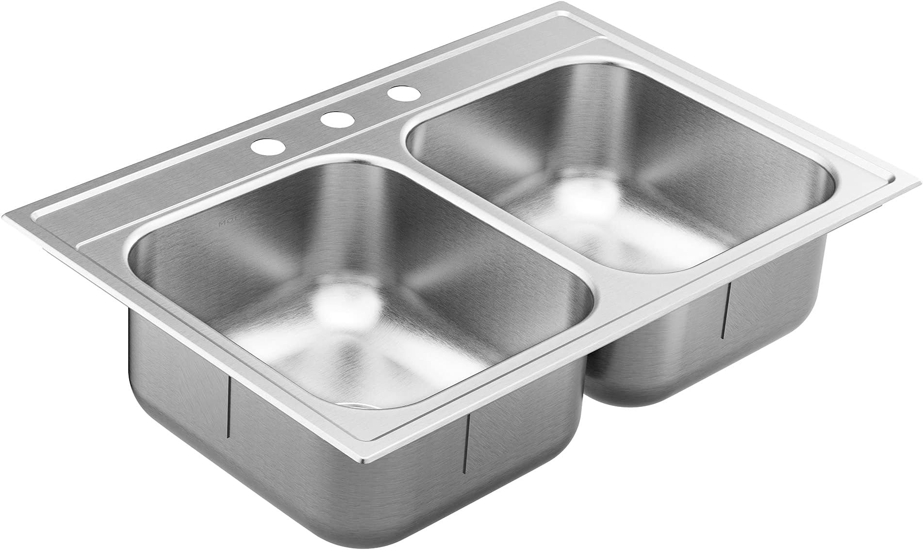 Moen GS182133Q 1800 Series 33-inch 18 Gauge Drop-in Double Bowl Stainless Steel Kitchen Sink, 8-inch Depth Featuring QuickMount