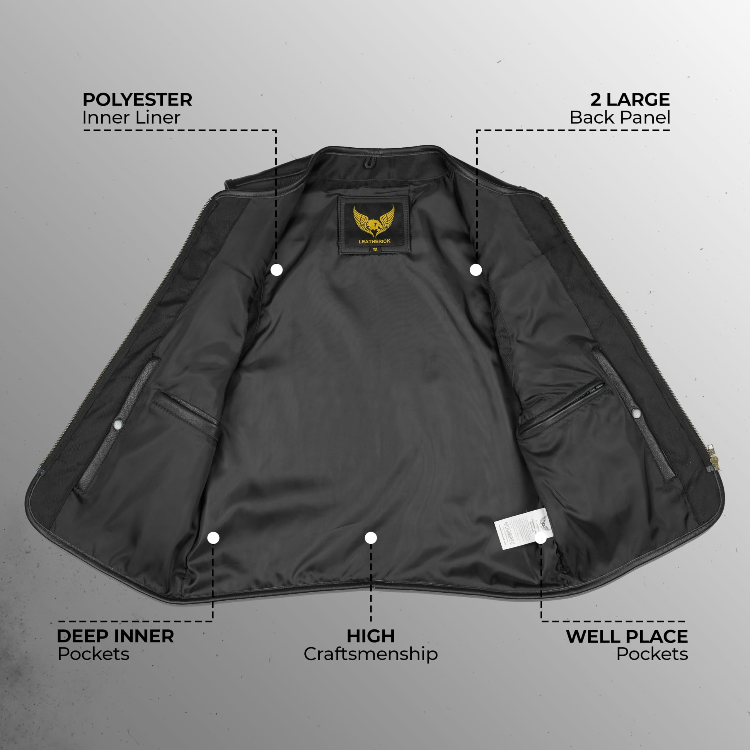 Leatherick Gilet da motociclista in vera pelle di vacchetta da uomo - Gilet da motociclista classico con cerniera frontale