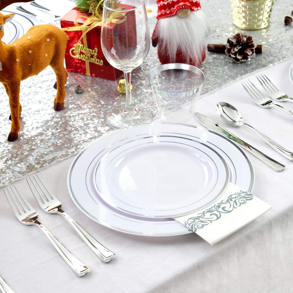 🔥 Cashback up to 70% BUCLA 350PCS Silver Plastic Plates With Disposable Plastic Silverware&Napkins- Silver Rim Plastic Dinnerware Include 50Dinner Plates/ 50Dessert Plates/ 50Forks/ 50Knives/ 50Spoons/ 50Cups/ 50Napkins Exclusive Discount 🔥 BUCLA 350PCS Silver Plastic Plates With Disposable Plastic Silverware&Napkins- Silver Rim Plastic Dinnerware Include 50Dinner Plates/ 50Dessert Plates/ 50Forks/ 50Knives/ 50Spoons/ 50Cups/ 50Napkins