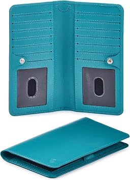 Wallet for Men Women Real Leather Long Bifold RFID Blocking Slim Stylish Credit Card Case Pen Holder with 2 ID Windows in Gift Box Nappa, Mint