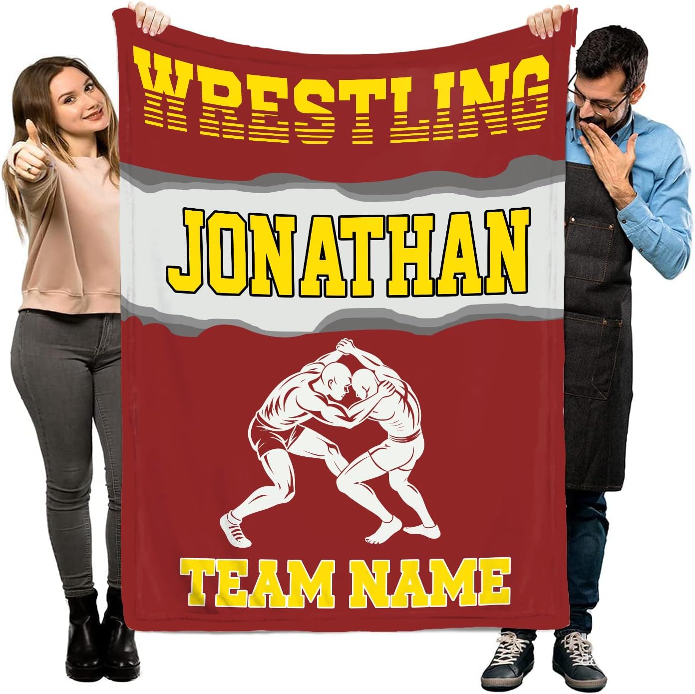 Sweetee Personalized Wrestling Blanket Gift for Wrestler, Wrestling Team Gift Custom Name Blanket Sofa (Style H2)