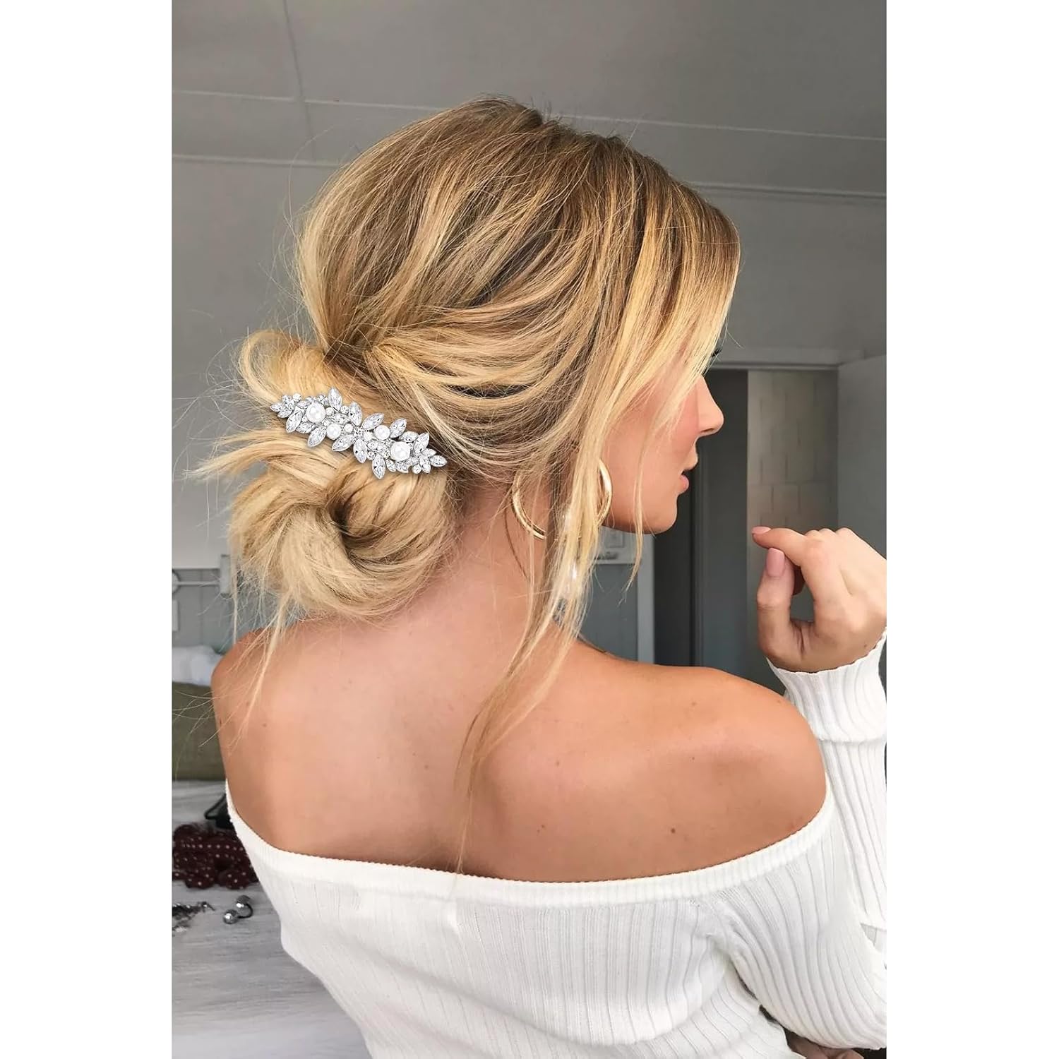 YISSION 6 Pcs Rhinestone Hair Clips Crystal Hair Barrettes with Pearl Silver Hair Clips Decorative Bobby Pins Wedding Bridal Hair Accessories for Women Girls - Image 4