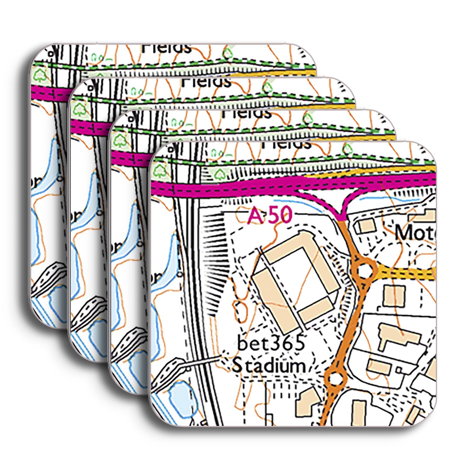 Stoke City Stadium Map Coaster Set, Stoke City Map Set of 4 Coasters, Coaster Gift Set for Stoke City Supporter