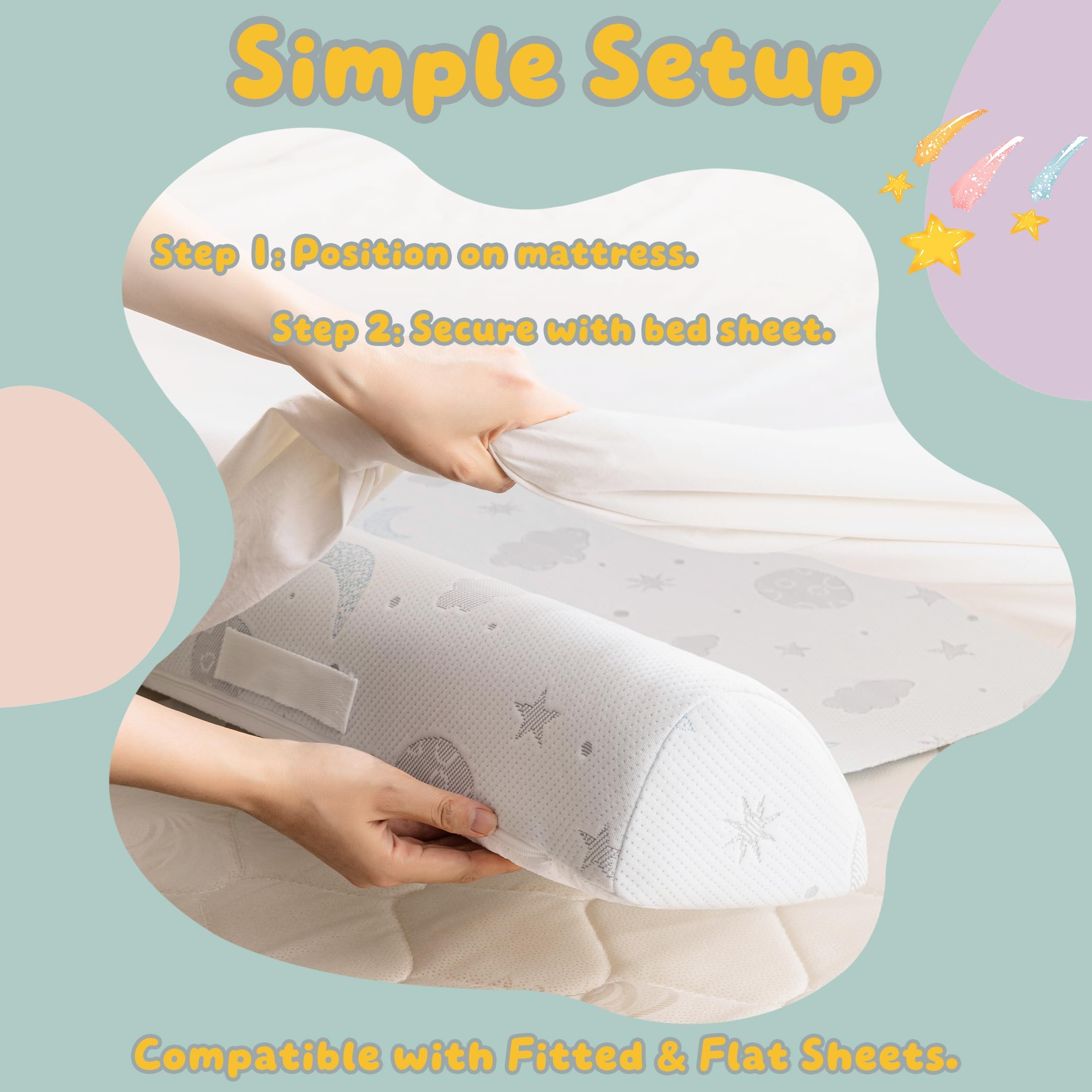 Sponda Letto per Bambini - Barriera in Schiuma dal Design Unico a Semi-Goccia con Grip Antiscivolo, Rivestimento Traspirante, Impermeabile e Lavabile, Salvaspazio, per Bambini e Anziani