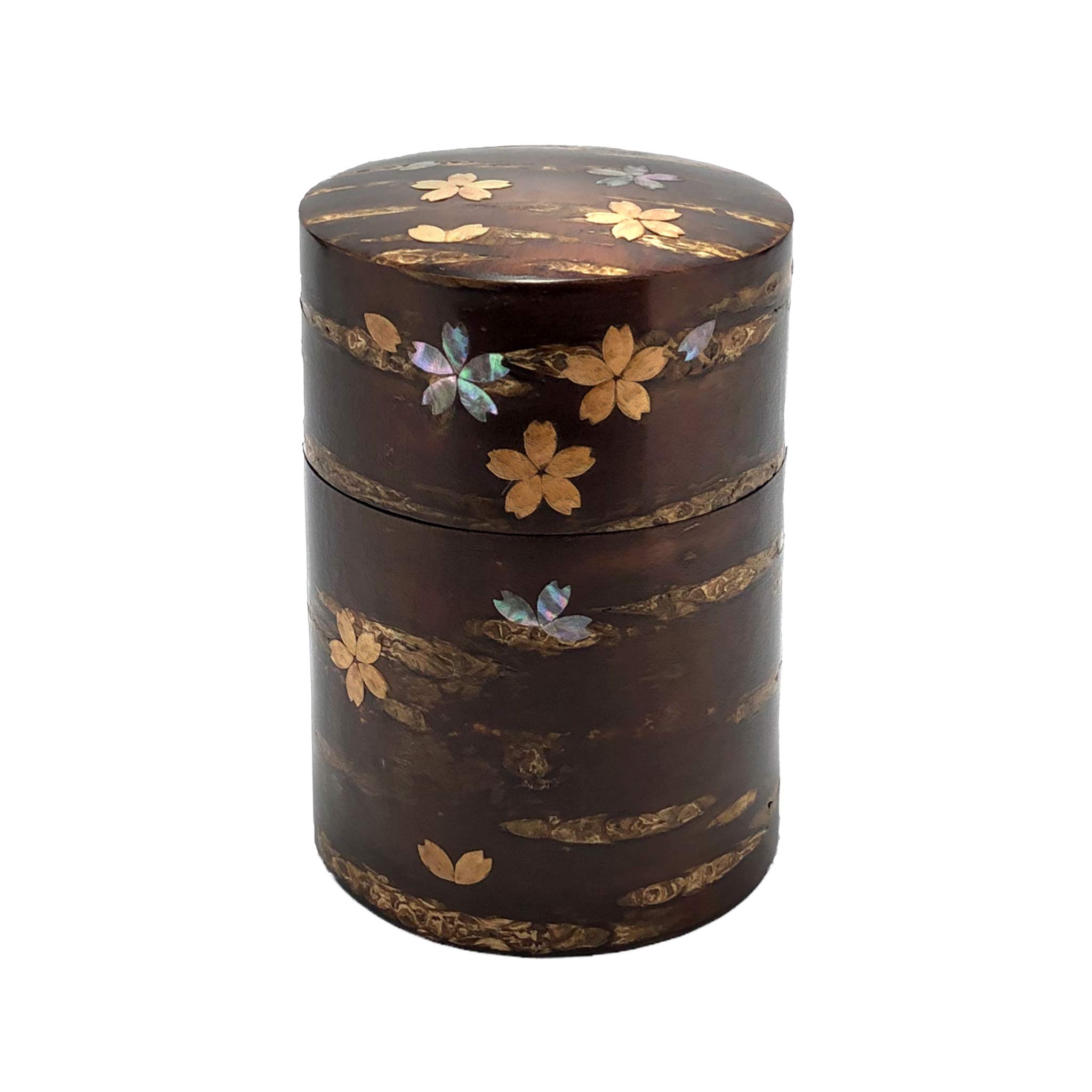 Kabazaiku Cherry Bark Tea Canister Shell Flower Pattern Medium Japan