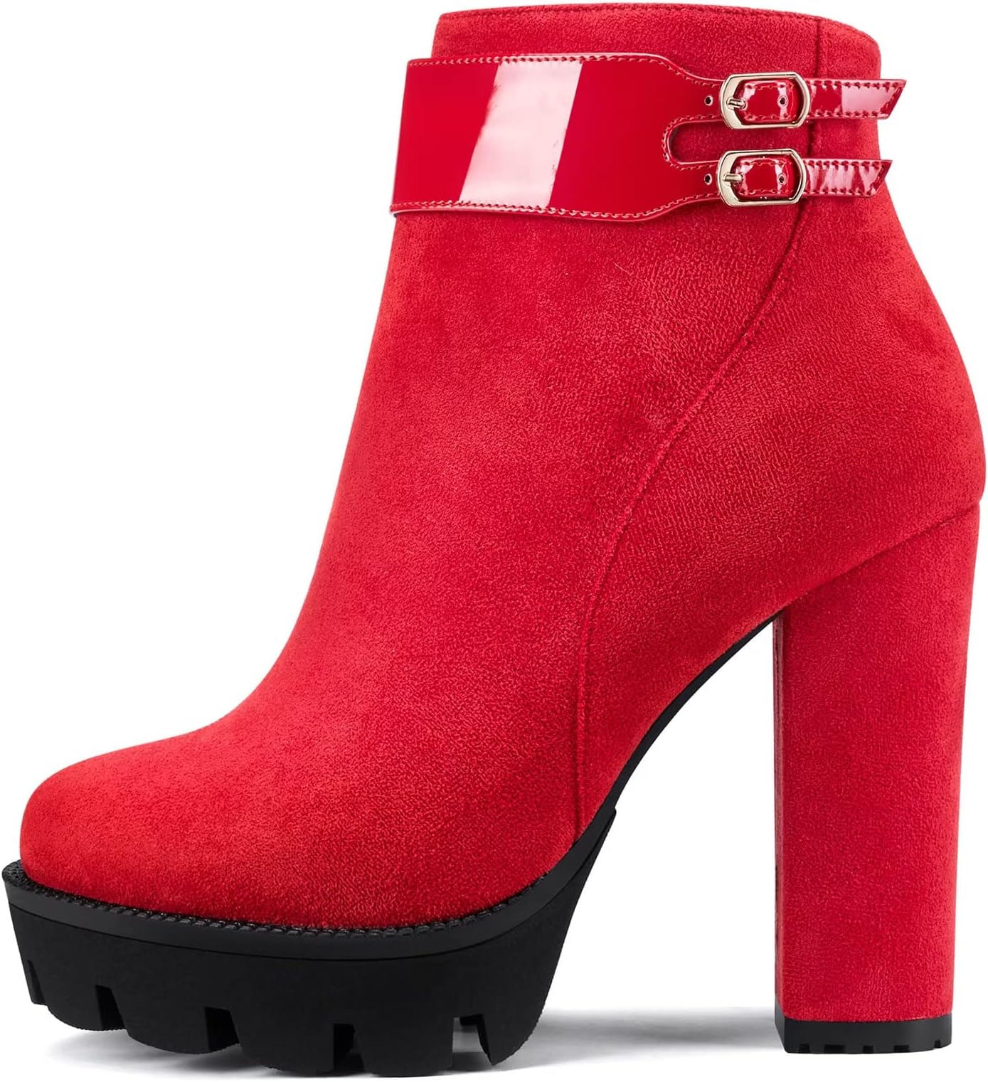 CastamereWomen Chunky Block Platform High Heel Close Round Toe Ankle Boots Short Bootie Zipper Classic Boots
