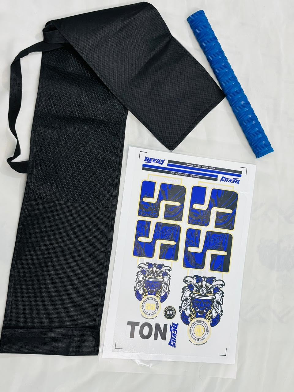 Cricket Bat Blue Stickers, Black Cover and Grip Combo for Panch Nakshatram | Cricket Bat Accessory-image-31