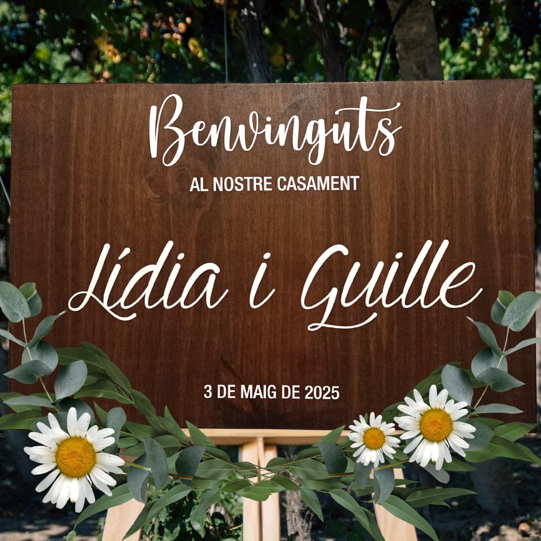 Affiche de mariage de bienvenue en bois massif, 2 tailles (60 x 40 cm/90 x 60 cm), couleurs au choix