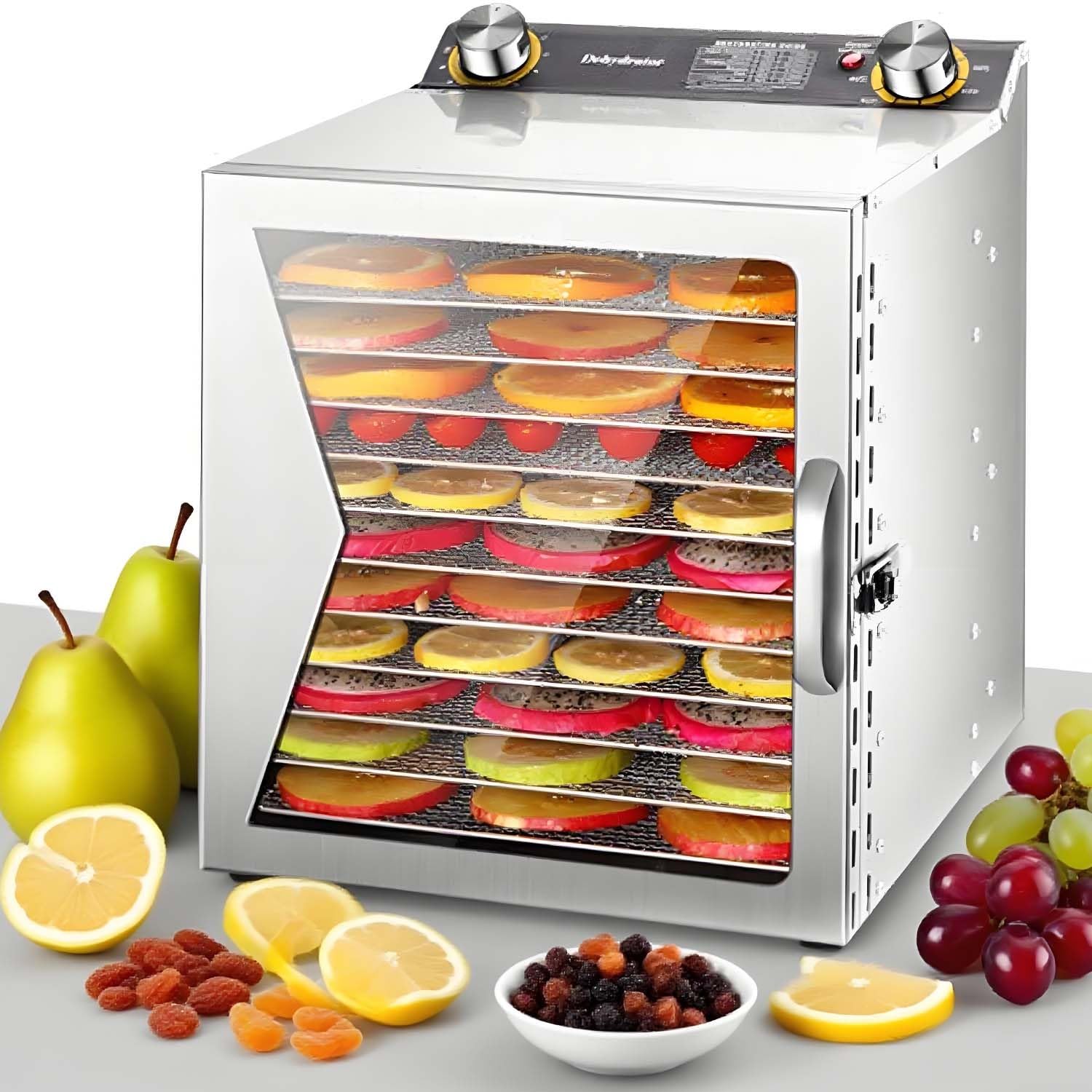 Essiccatore Professionale Per Alimenti in Acciaio Inox 800W, Essiccatore Carne Frutta Verdura Con Timer Regolabile, Grande Capacità Vassoi Lavabili e Porta Vetro Temperato(12Layers)