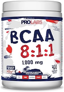 PROLABS – Bcaa Aminoacidi Ramificati Compresse 8.1.1, Amminoacidi 100% Veg con Vitamina B6, B1 e L-Leucina (8 parti) Crescita e Recupero Muscolare, Integratore Post e Pre Workout, 400 Tablet (1000 mg)