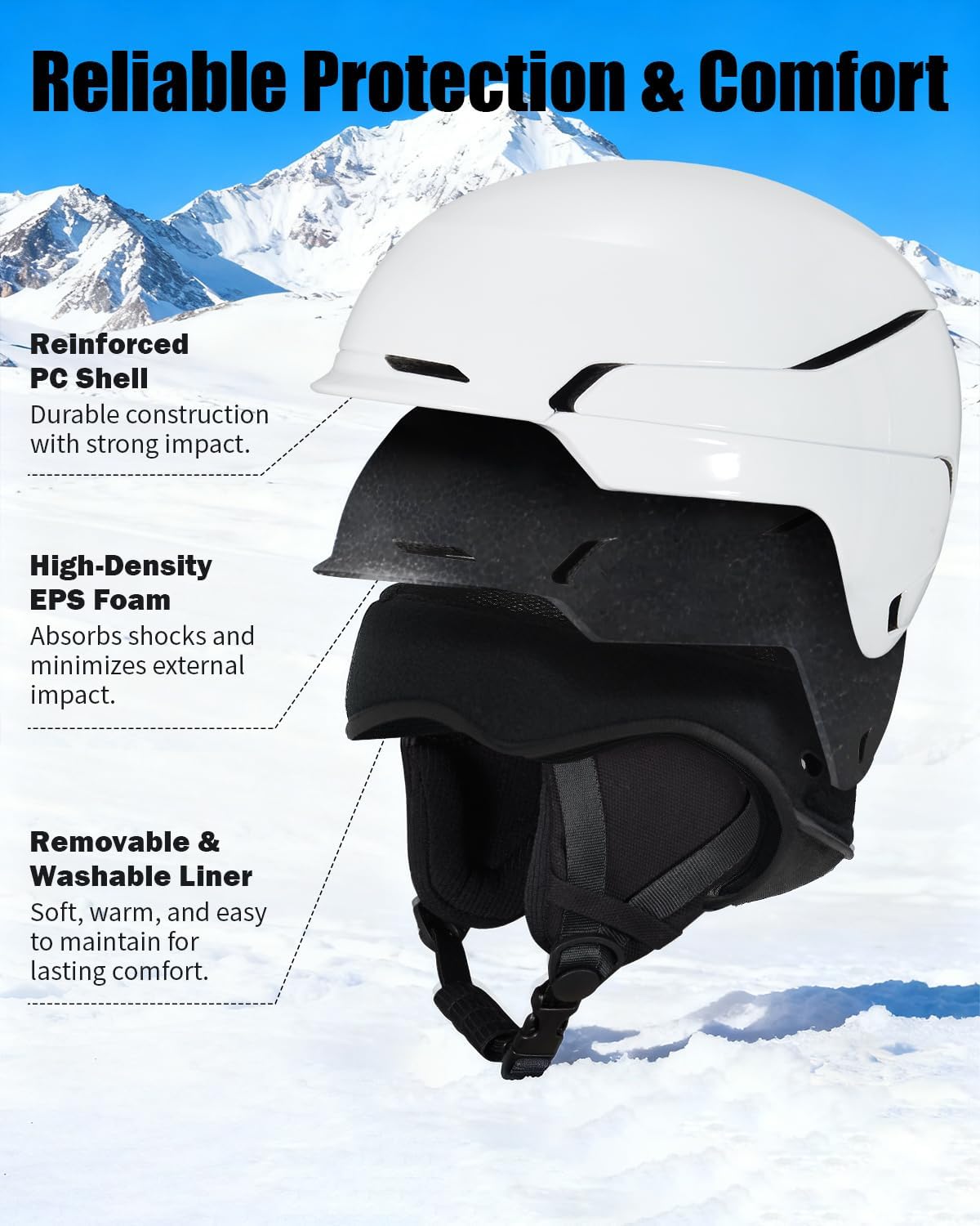 VCOROS Adult Ski Helmet with Goggles Set, Lightweight DXH-811 Snow Sport Helmet for Men and Women, Durable PC Shell, Shockproof Snowboard Helmet for Skiing Snowboarding Snowmobile