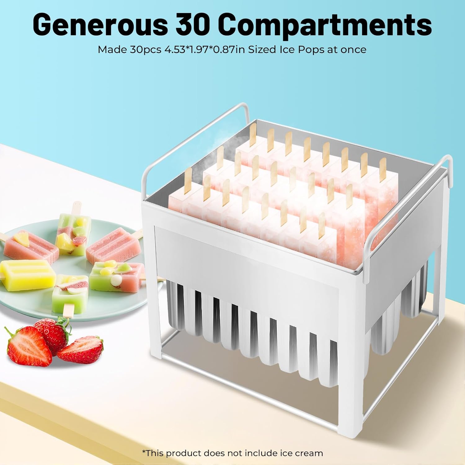 30PCS Stainless Steel Ice Cream Pop Molds, Ice Cream Stick Holder with Cleaning Brush and 2 Pack Sticks Ice Pop Lolly for Home Bar Restaurant Silver (30PCS)