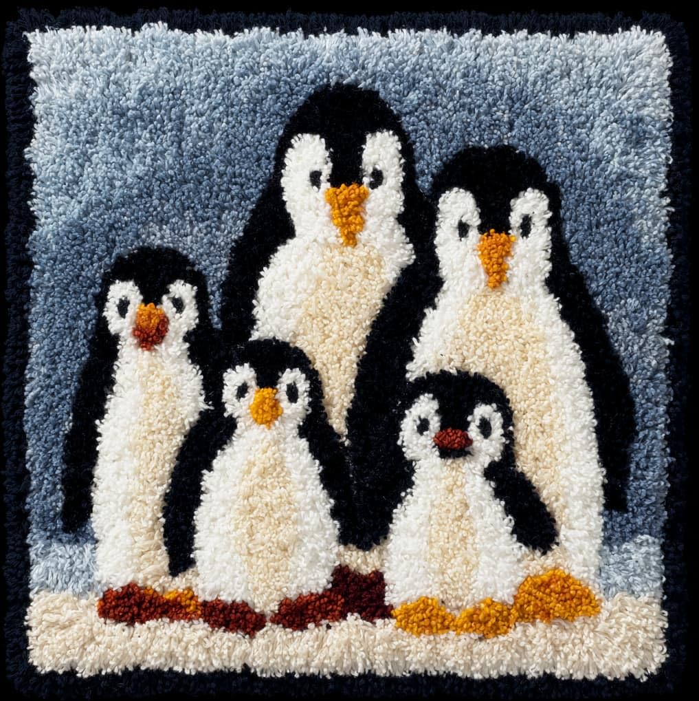 AxiangziK DIY Latch Hook Pillow Kit 43x43cm,A Family of Penguins