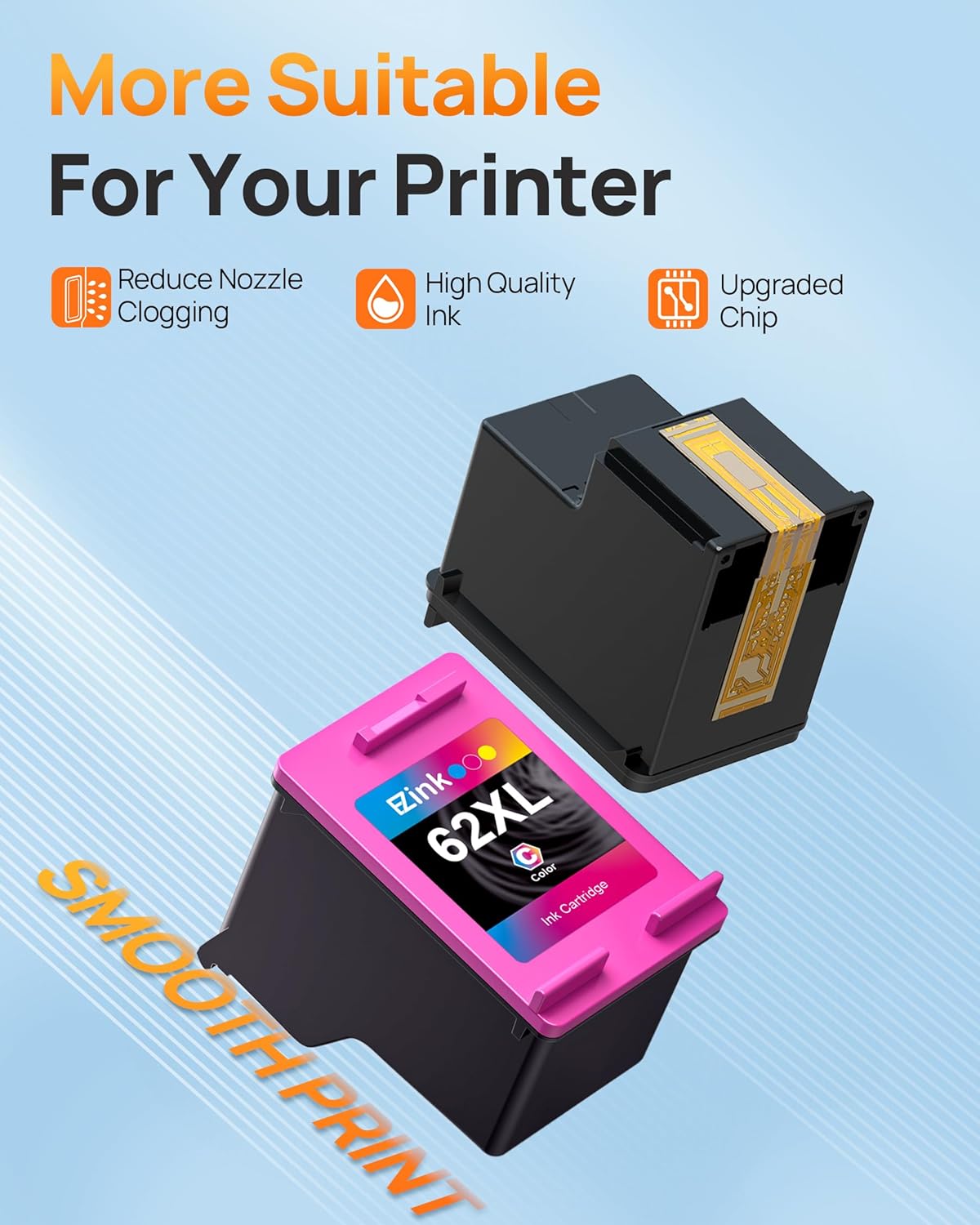 62XL Ink Cartridge High-Yield Remanufactured for HP Ink 62 XL 62XL Ink Cartridge Combo Pack to Use with Envy 5540 5640 5660 7644 OfficeJet 5740 5741 8040 200 250 Series Printer (1 Tri-Color, 1 Black)